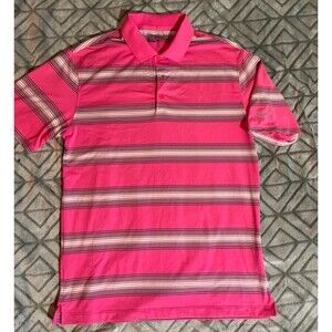 Nike Golf Dri Fit Athletic Polo Shirt Size Medium Mens Pink Striped Short Sleeve